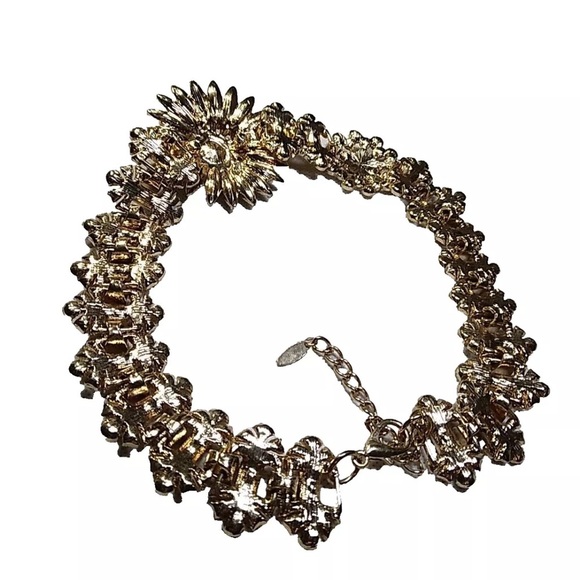 Natasha Statement Flower and Rhinestone Bib Necklace,Stunning,Elegant,Floral 16” - Picture 7 of 8